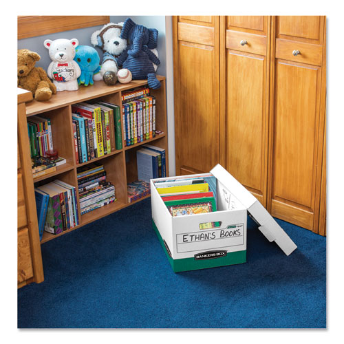 Image of Bankers Box® 07241 R-Kive Heavy-Duty Storage Boxes, Letter/legal Files, 12.75" X 16.5" X 10.38", White/green, 12/carton