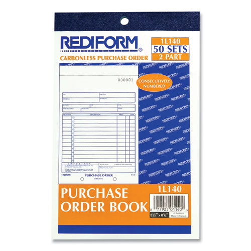 Image of Rediform® 1L140 Purchase Order Book, 12 Lines, Two-Part Carbonless, 5.5 x 7.88, 50 Forms Total