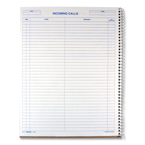 Image of Rediform® 50111 Wirebound Call Register, One-Part (No Copies), 11 x 8.5, 100 Forms Total
