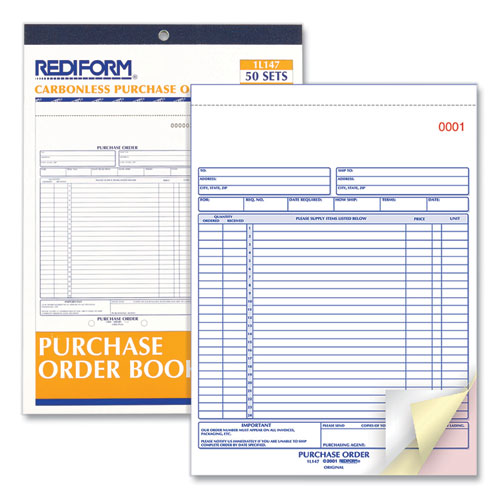 Image of Rediform® 1L147 Purchase Order Book, 17 Lines, Three-Part Carbonless, 8.5 x 11, 50 Forms Total