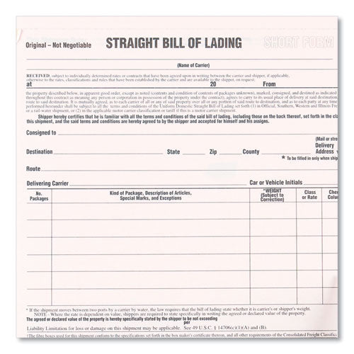 Image of Rediform® 44301 Snap-A-Way Bill of Lading, Short Form, Three-Part Carbonless, 7 x 8.5, 250 Forms Total