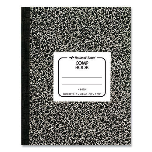 Image of National® 43475 Composition Book, Quadrille Rule (5 sq/in), Black Marble Cover, (80) 10 x 7.88 Sheets