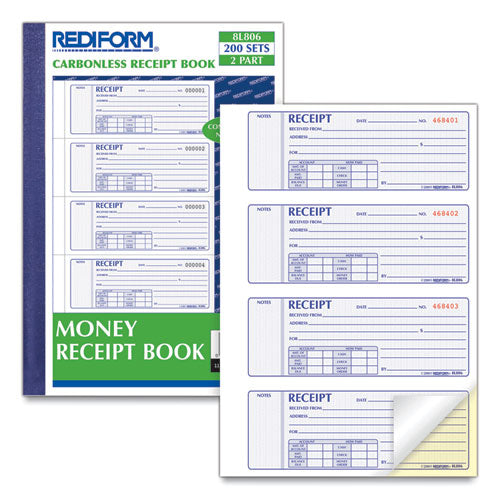 Image of Rediform® 8L806 Money Receipt Book, Softcover, Two-Part Carbonless, 7 x 2.75, 4 Forms/Sheet, 200 Forms Total