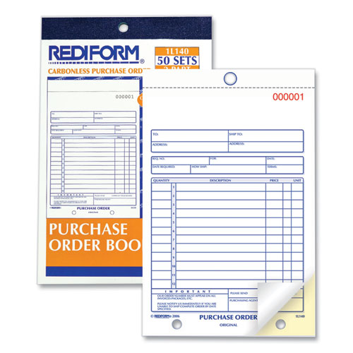 Image of Rediform® 1L140 Purchase Order Book, 12 Lines, Two-Part Carbonless, 5.5 x 7.88, 50 Forms Total