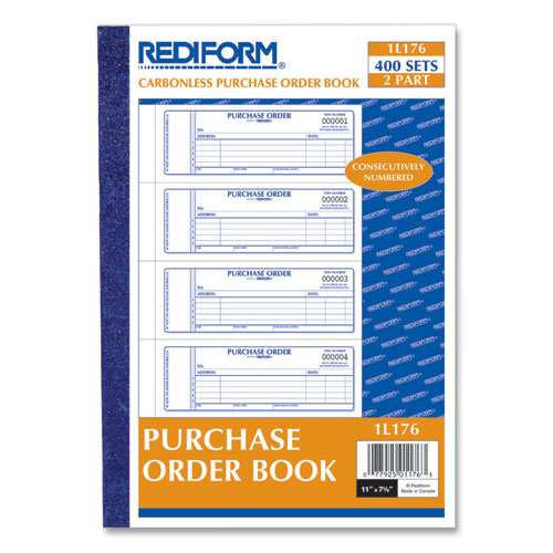 Image of Rediform® RED1L176 Purchase Order Book, 5 Lines, Two-Part Carbonless, 7 x 2.75, 4 Forms/Sheet, 400 Forms Total