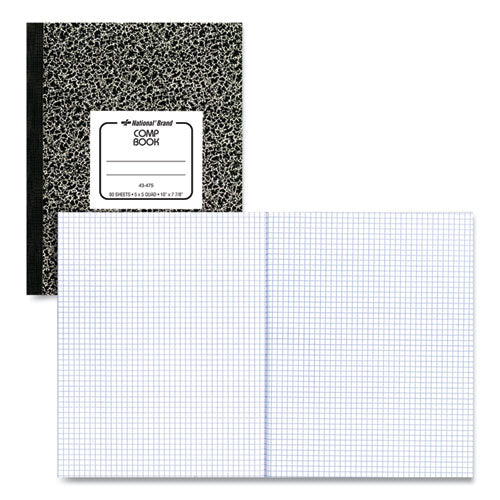 Image of National® 43475 Composition Book, Quadrille Rule (5 sq/in), Black Marble Cover, (80) 10 x 7.88 Sheets