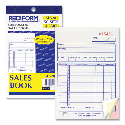 Image of Rediform® 5L528 Sales Book, 12 Lines, Three-Part Carbonless, 4.25 x 6.38, 50 Forms Total