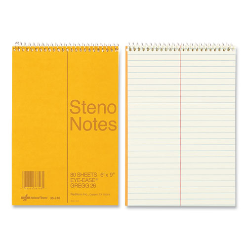 Image of National® 36746 Standard Spiral Steno Pad, Brown Cover, Gregg Rule, (80) Eye-Ease Green 6 x 9 Sheets