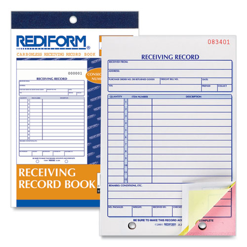 Image of Rediform® 2L260 Receiving Record Book, Three-Part Carbonless, 5.56 x 7.94, 50 Forms Total