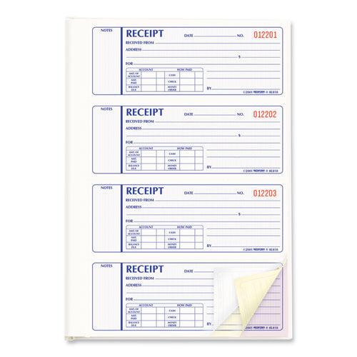 Image of RediformÂ® Money Receipt Book, Hardcover, Three-Part Carbonless, 7 x 2.75, 4 Forms/Sheet, 200 Forms Total