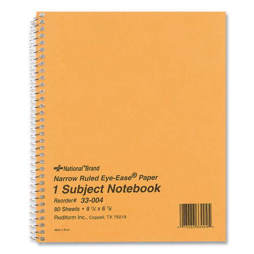 Image of National® 33004 Single-Subject Wirebound Notebooks, Narrow Rule, Brown Board Cover, (80) 8.25 x 6.88 Eye-Ease Green Sheets