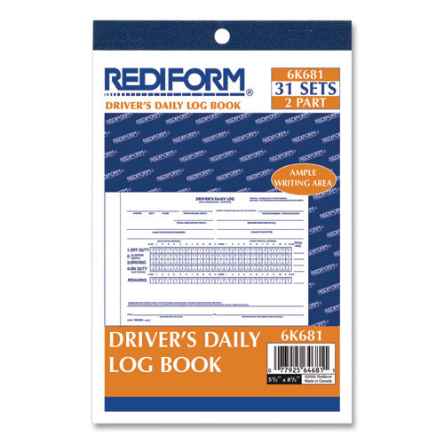 Image of Rediform® 6K681 Driver's Daily Log Book with Daily Record and Hours Summary, Two-Part Carbonless, 7.88 x 5.5, 31 Forms Total