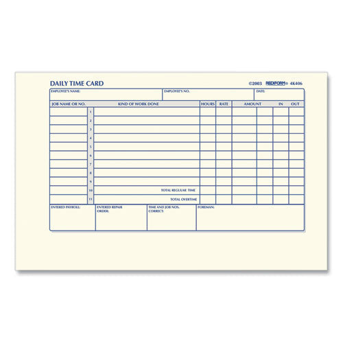 Image of Rediform® 4K406 Daily Employee Time Cards, Two Sides, 4.25 X 7, 100/pad