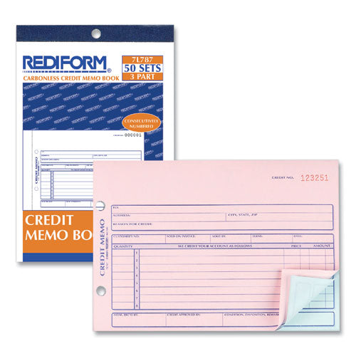 Image of Rediform® 7L787 Credit Memo Book, Three-Part Carbonless, 5.5 x 7.88, 50 Forms Total