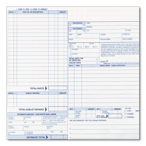 Image of Rediform® 4P489 Speediset Four-Part Auto Repair Form, Four-Part Carbonless, 11 x 8.5, 50 Forms Total