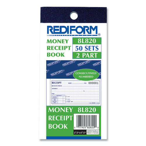 Image of Rediform® 8L820 Small Money Receipt Book, Two-Part Carbonless, 2.75 x 5, 50 Forms Total