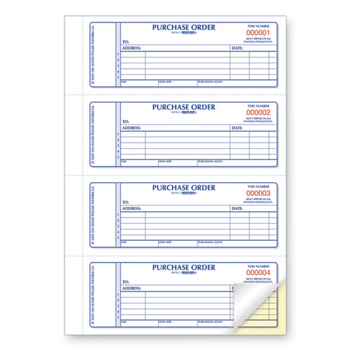 Image of Rediform® RED1L176 Purchase Order Book, 5 Lines, Two-Part Carbonless, 7 x 2.75, 4 Forms/Sheet, 400 Forms Total