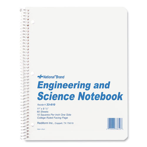 Image of National® 33610 Engineering and Science Notebook, Quadrille Rule (10 sq/in), White Cover, (60) 11 x 8.5 Sheets