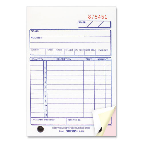 Image of Rediform® 5L528 Sales Book, 12 Lines, Three-Part Carbonless, 4.25 x 6.38, 50 Forms Total