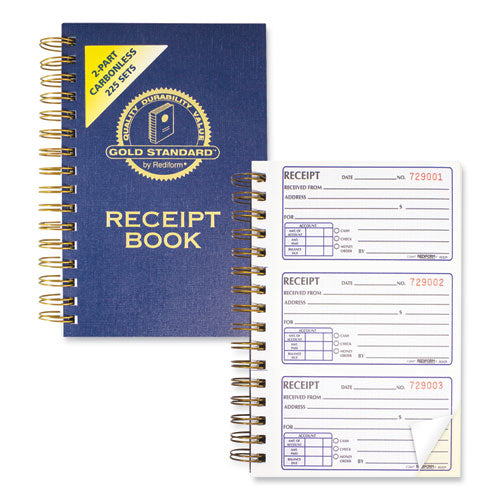 Image of Rediform® 8L829 Gold Standard Money Receipt Book, Two-Part Carbonless, 5 x 2.75, 3 Forms/Sheet, 225 Forms Total