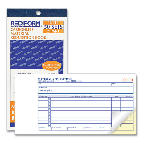 Image of Rediform® 1L114 Material Requisition Book, Two-Part Carbonless, 7.88 x 4.25, 50 Forms Total