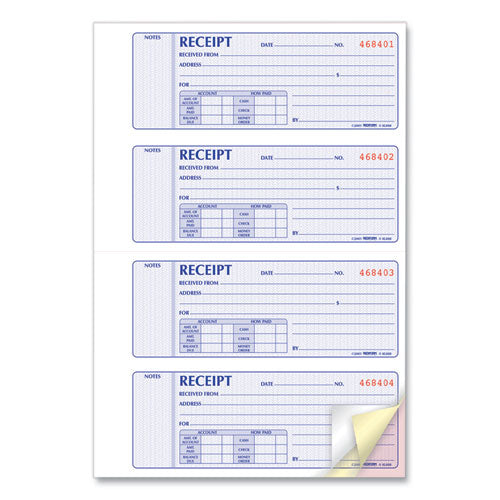 Image of Rediform® 8L808 Money Receipt Book, Softcover, Three-Part Carbonless, 7 x 2.75, 4 Forms/Sheet, 100 Forms Total