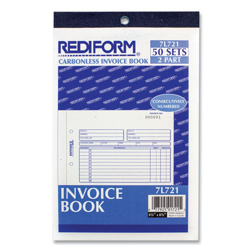 Image of Rediform® 7L721 Invoice Book, Two-Part Carbonless, 5.5 x 7.88, 50 Forms Total