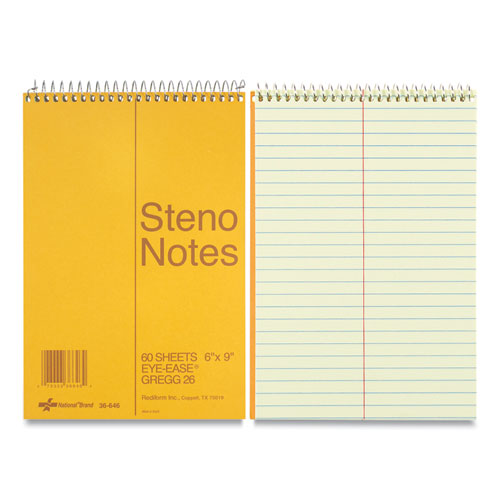 Image of National® 36646 Standard Spiral Steno Pad, Brown Cover, Gregg Rule, (60) Eye-Ease Green 6 x 9 Sheets
