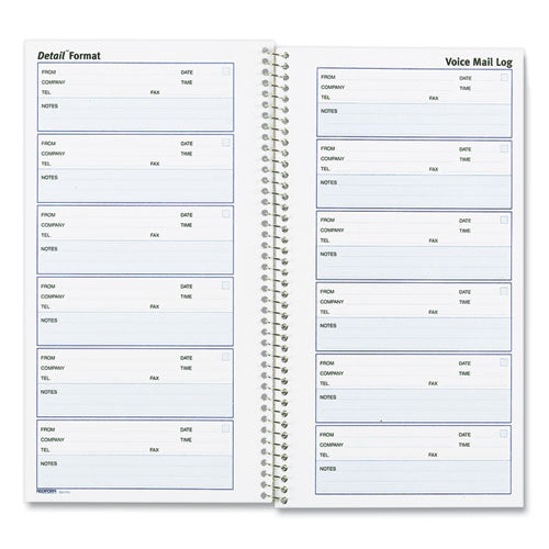 Image of Rediform® 51113 Detail Wirebound Voice Mail Log Book, One-Part (No Copies), 5 x 1.63, 6 Forms/Sheet, 600 Forms Total