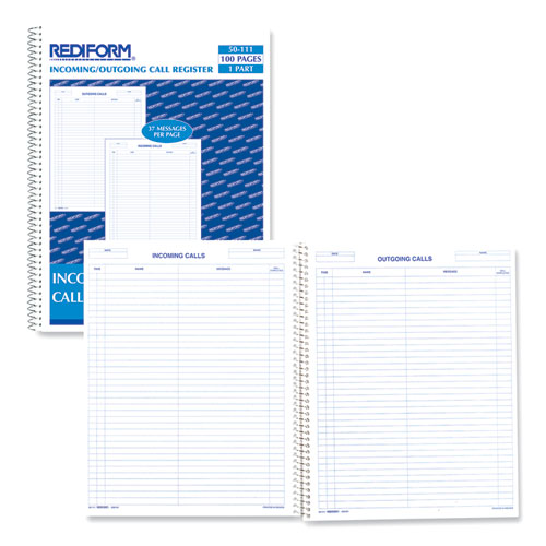 Image of Rediform® 50111 Wirebound Call Register, One-Part (No Copies), 11 x 8.5, 100 Forms Total