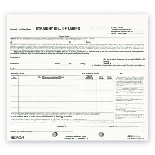 Image of Rediform® 44301 Snap-A-Way Bill of Lading, Short Form, Three-Part Carbonless, 7 x 8.5, 250 Forms Total