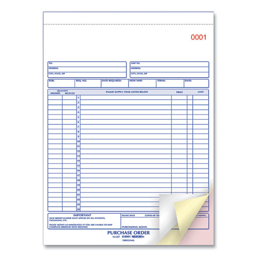 Image of Rediform® 1L147 Purchase Order Book, 17 Lines, Three-Part Carbonless, 8.5 x 11, 50 Forms Total