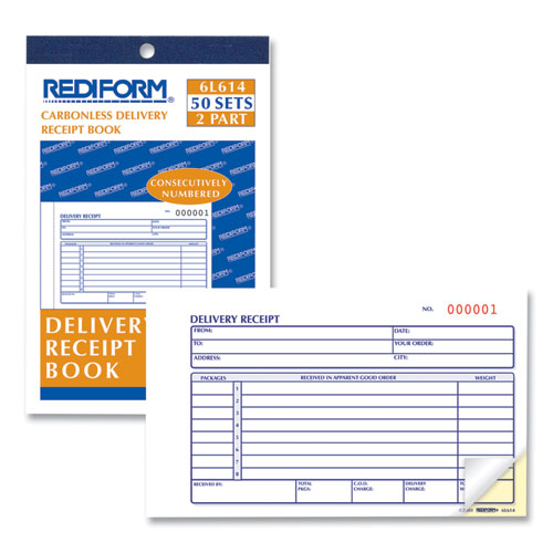 Image of Rediform® RED6L614 Delivery Receipt Book, Three-Part Carbonless, 6.38 x 4.25, 50 Forms Total