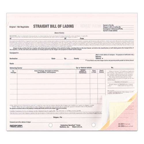 Image of Rediform® 44301 Snap-A-Way Bill of Lading, Short Form, Three-Part Carbonless, 7 x 8.5, 250 Forms Total