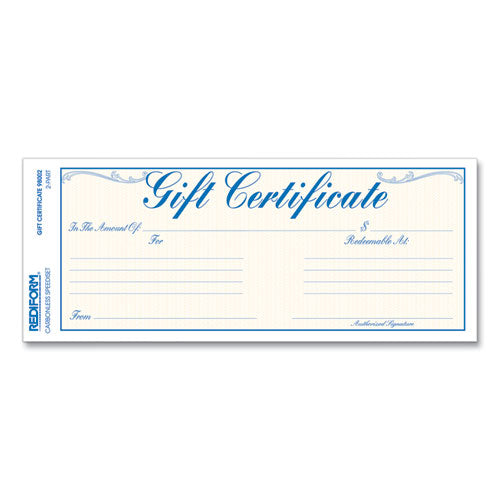 Image of Rediform® 98002 Gift Certificates With Envelopes, 8.5 X 3.67, Blue/gold With Blue Border, 25/pack
