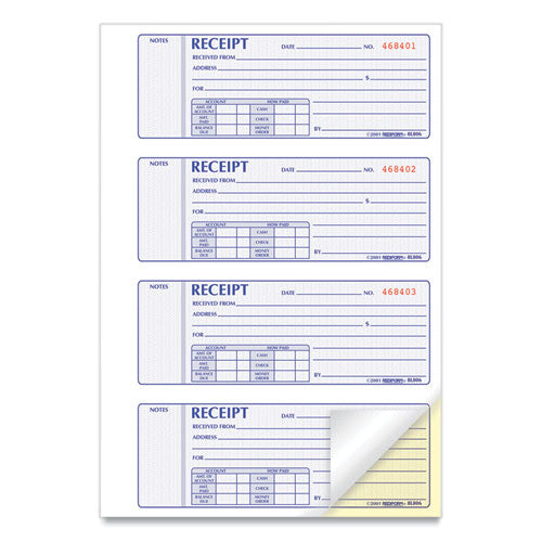 Image of Rediform® 8L806 Money Receipt Book, Softcover, Two-Part Carbonless, 7 x 2.75, 4 Forms/Sheet, 200 Forms Total