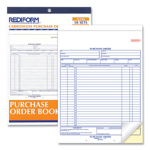 Image of Rediform® 1L146 Purchase Order Book, 17 Lines, Two-Part Carbonless, 8.5 x 11, 50 Forms Total