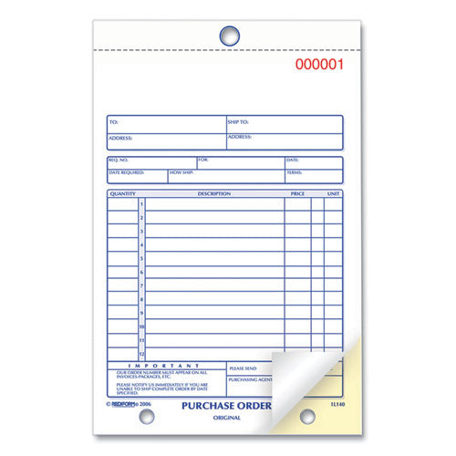 Image of Rediform® 1L140 Purchase Order Book, 12 Lines, Two-Part Carbonless, 5.5 x 7.88, 50 Forms Total