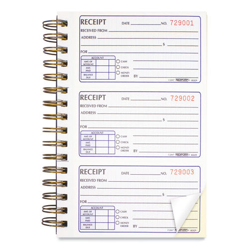 Image of Rediform® 8L829 Gold Standard Money Receipt Book, Two-Part Carbonless, 5 x 2.75, 3 Forms/Sheet, 225 Forms Total