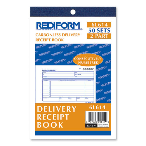 Image of Rediform® RED6L614 Delivery Receipt Book, Three-Part Carbonless, 6.38 x 4.25, 50 Forms Total