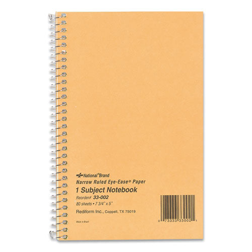 Image of National® 33002 Single-Subject Wirebound Notebooks, Narrow Rule, Brown Board Cover, (80) 7.75 x 5 Eye-Ease Green Sheets