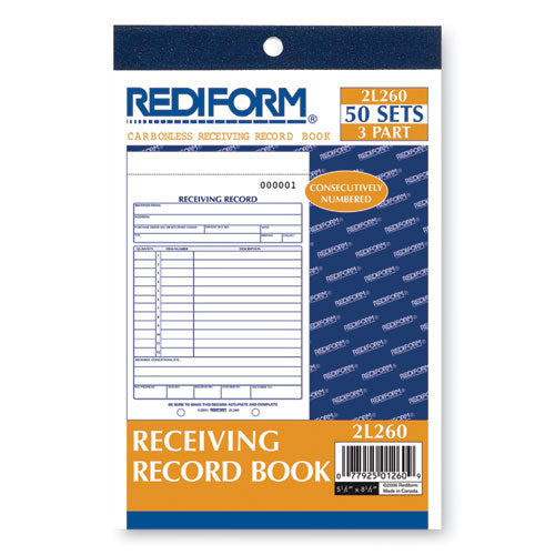 Image of Rediform® 2L260 Receiving Record Book, Three-Part Carbonless, 5.56 x 7.94, 50 Forms Total