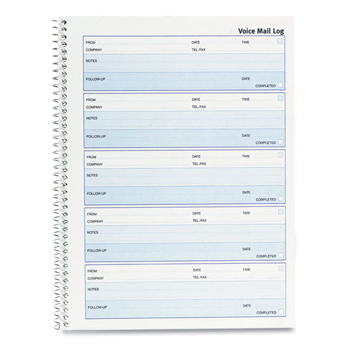 Image of Rediform® 51114 Follow-up Wirebound Voice Mail Log Book, One-Part (No Copies), 7.5 x 2, 5 Forms/Sheet, 500 Forms Total