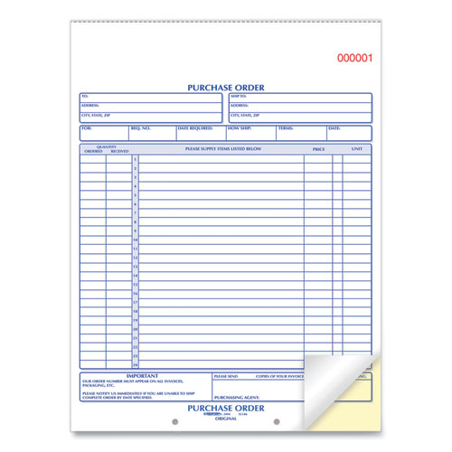 Image of Rediform® 1L146 Purchase Order Book, 17 Lines, Two-Part Carbonless, 8.5 x 11, 50 Forms Total