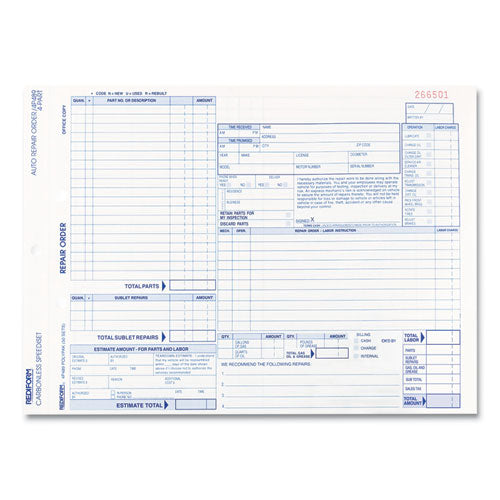Image of Rediform® 4P489 Speediset Four-Part Auto Repair Form, Four-Part Carbonless, 11 x 8.5, 50 Forms Total