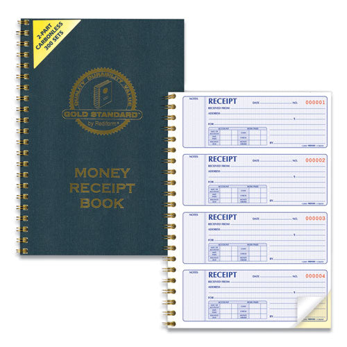Image of Rediform® 8L810 Gold Standard Money Receipt Book, Two-Part Carbonless, 7 x 2.75, 4 Forms/Sheet, 300 Forms Total