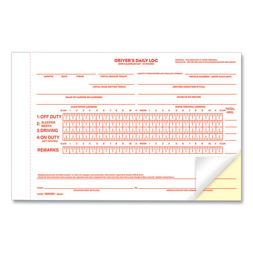Image of Rediform® 6K681 Driver's Daily Log Book with Daily Record and Hours Summary, Two-Part Carbonless, 7.88 x 5.5, 31 Forms Total
