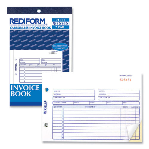 Image of Rediform® 7L721 Invoice Book, Two-Part Carbonless, 5.5 x 7.88, 50 Forms Total