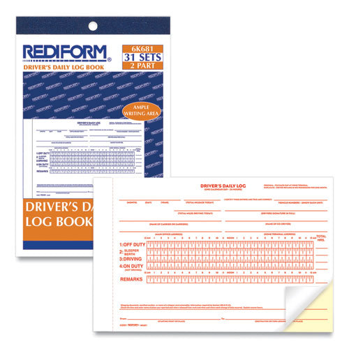 Image of Rediform® 6K681 Driver's Daily Log Book with Daily Record and Hours Summary, Two-Part Carbonless, 7.88 x 5.5, 31 Forms Total