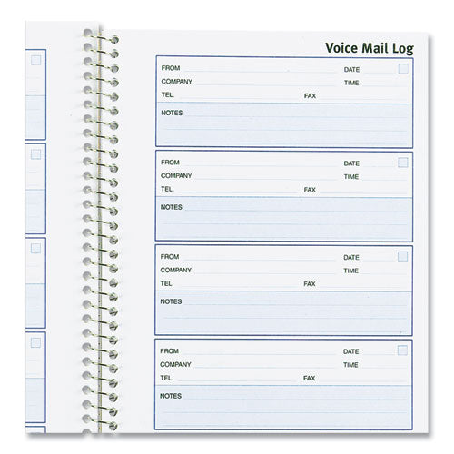 Image of Rediform® 51113 Detail Wirebound Voice Mail Log Book, One-Part (No Copies), 5 x 1.63, 6 Forms/Sheet, 600 Forms Total